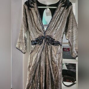Vintage Gold/Silver Metallic Dress with Iridescent Accents
